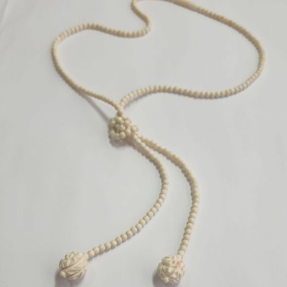 Art Deco Genuine Carved Lariat Necklace RARE TREASURE - Picture 1 of 6
